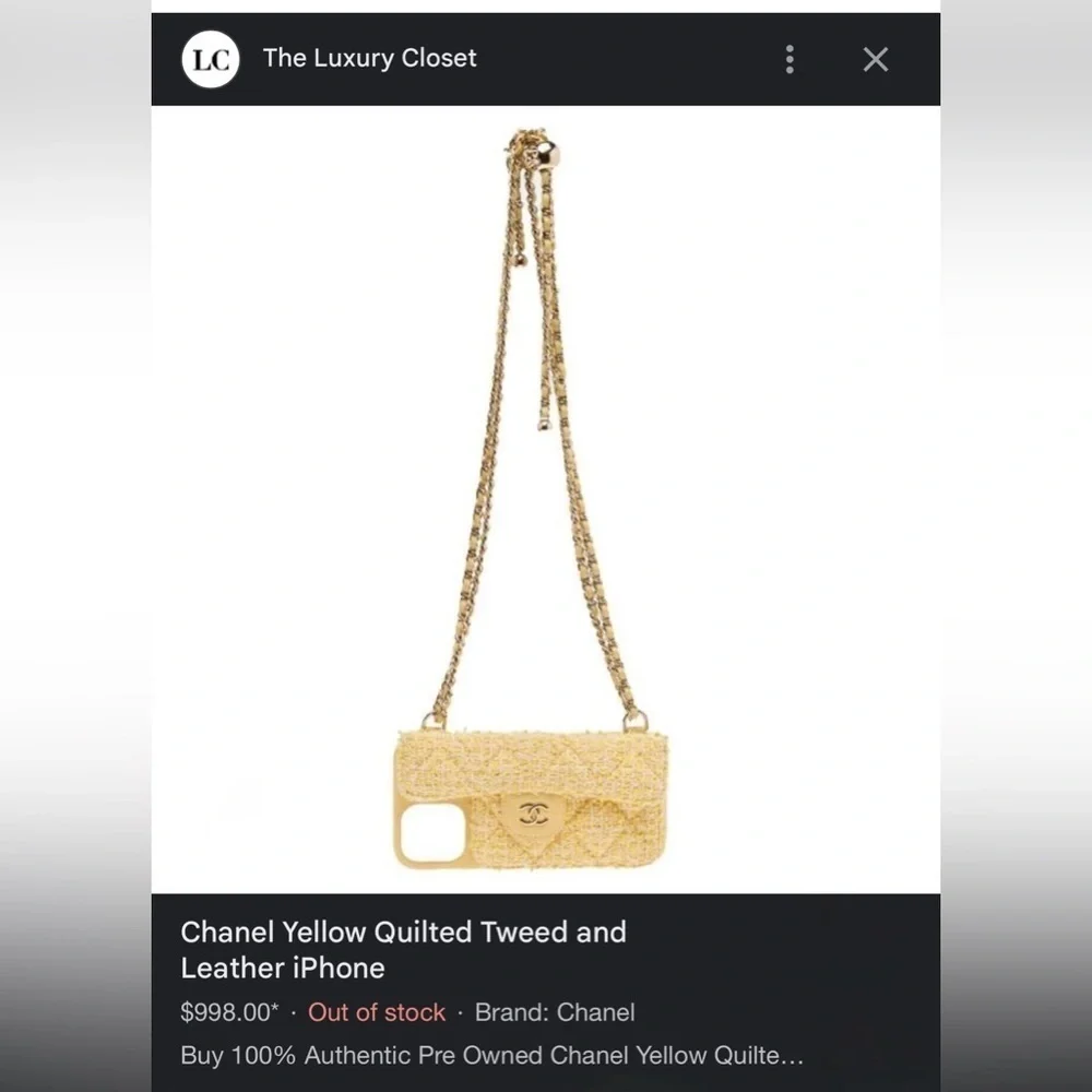 Chanel Pearl Crush Phone Case with Chain Quilted Tweed iPhone 13 Pro